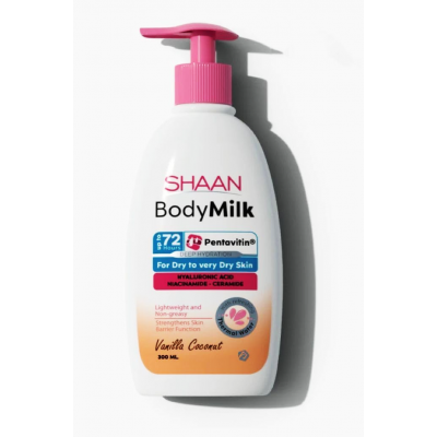 SHAAN BODY MILK VANILLACOCONUT WITH HYALURONIC ACID , NIACINAMIDE & CERAMIDE FOR DRY TO VERY DRY SKIN 300 ML